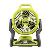 RYOBI ONE+ 18V Whisper Series fan side view for compact personal cooling