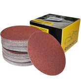 SACKORANGE 60-grit discs mounted on a 6-inch PSA pad for rapid wood removal.