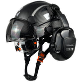 SAFEBUILDER safety helmet matte black with clear visor for reliable head protection on site.