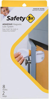 Safety 1st adhesive magnetic lock system installed discreetly inside a cabinet