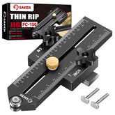 Saker Thin Rip Jig on a table saw delivering precise repeatable cuts.