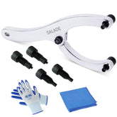 Salade gland nut wrench with handle for removing gland nuts on hydraulic cylinders.