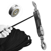 SALIFTFE Block and Tackle Pulley System angled view, compact storage for your garage