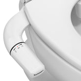 SAMODRA Ultra-Slim Bidet attachment installed on toilet for discreet daily cleansing.