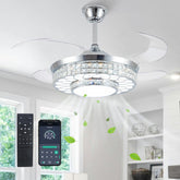 SAMPHON crystal fandelier with blades extended for dramatic living room ambience.