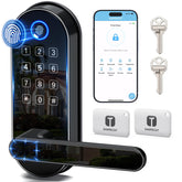 samtechT Bluetooth fingerprint lock with handle for quick keyless entry.