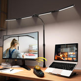 SANDROY VOLT adjustable desk lamp with clip-base for space-saving setup.