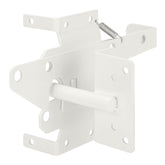SANKINS self-locking gate latch post-mount on a white wooden fence for secure yard access.