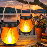 SANMOON 2-pack solar flame lanterns hanging-path for warm garden ambience