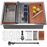 SANYCASA 33-inch undermount sink with quiet drain for a sleek, modern kitchen.