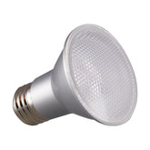 Satco S29406 PAR20 LED bulb closeup with warm white light