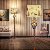 Scenekoy rustic antlers floor lamp brown finish shown in living room ambiance