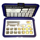 SCHLAGE 715393 pin tumbler keying kit cover showing organized components for quick rekeying.