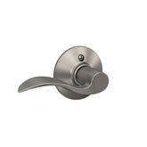 Schlage F170 ACC 619 left-dummy lever close-up shows satin nickel finish and decorative appeal.
