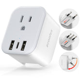 SCOOFEX foldable EU travel adapter front view for compact packing and fast USB access.