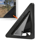 ScreenLet power portal on a window screen enabling outdoor power access.