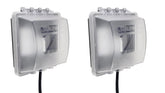 Sealproof 2-Gang Weatherproof Outlet Cover, left view showing protective design for outdoor use