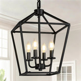 Seaside Village 4-light chandelier with black cage for farmhouse charm.
