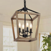 Seaside Village 4-light farmhouse chandelier with wood cage elevates entryway ambiance.