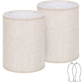 Seaside Village tall drum lampshade beige close-up showing fabric texture for warm diffusion.