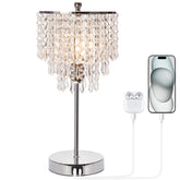 Seaside Village touch control crystal lamp base with USB-C port for bedside charging
