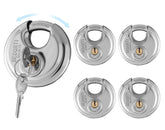 SEDORTI discus padlock front view highlights durable stainless body for outdoor security.