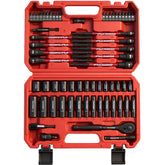 SEDY 63-piece metric socket set with quick-release ratchet for automotive and DIY tasks.