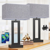 Seealle 22in tall living room lamps, front view in gray and black, ideal ambient lighting.