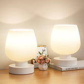 Seealle Touch bedside lamp with opal shade for soft ambient light on a nightstand.