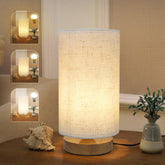 SEENSINY minimalist nightstand lamp with round linen shade for cozy ambient light
