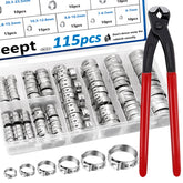 Seept 115Pcs ear hose clamps kit organized by size for quick selection.
