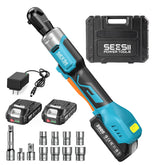 Seesii 3/8-inch cordless ratchet wrench with compact drive head for tight spots.
