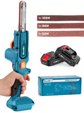 Seesii belt sander in use, compact 1/2x18-inch design for tight spaces.