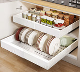 Seinloes pull-out cabinet organizer, 21-inch deep, enabling easy reach to back shelves.