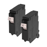 Sekelo 20A 1-pole breaker front view with plug-on design for easy panel installation.
