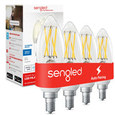 Sengled Alexa bulb close-up showing warm 2700K glow for cozy lighting.