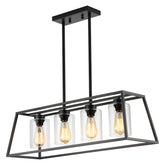 Senyshilon black farmhouse chandelier over dining table adds warm rustic ambiance