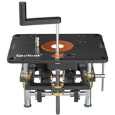 SpeTool router lift base assembly shows sturdy construction for precise routing