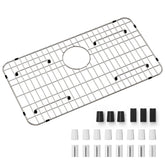 SettleDown stainless steel sink grid protecting a 26x14 inch rear-drain single-bowl sink