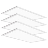 SEURON 4-pack 2x4 LED panels installed in a drop ceiling for bright office lighting