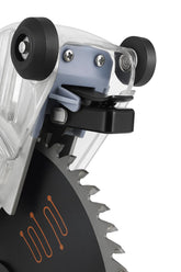ShadowSled Shadow Light mounts on Bosch GCM12SD, casting a precise shadow line for accurate cuts.