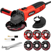 SHALL angle grinder with protective guard for safe metal cutting tasks.