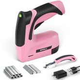 SHALL pink 2-in-1 cordless staple gun close-up for upholstery projects