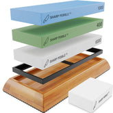 Sharp Pebble extra-large whetstones showing three grits for versatile edge refinement.