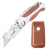 Sheffield 12818 folding knife with leather sheath for mobile cutting tasks