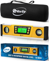 Shefio digital level with 10in torpedo and LCD display for precise outdoor measurements.