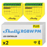 Shelly Plus RGBW PM controller front view for compact LED strip control