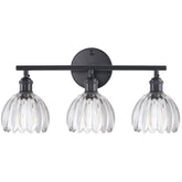 Shenmoyl 3-light black vanity wall light with a clear tulip shade.