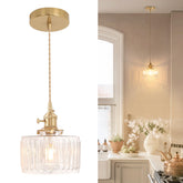 Shenmoyl pendant light with clear striped glass shade for warm kitchen lighting.