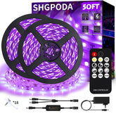 SHGPODA 50ft black light strip highlights posters with vivid fluorescence.